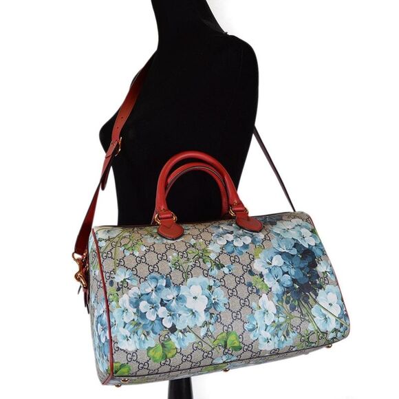 Gucci Blue GG Blooms Coated Canvas Medium Boston Top Handle Bag - Picture 3 of 7